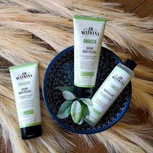 JR. Watkins AWAKEN Rosemary & Rosewood  Sugar Scrub & Elixir 3 Pc
